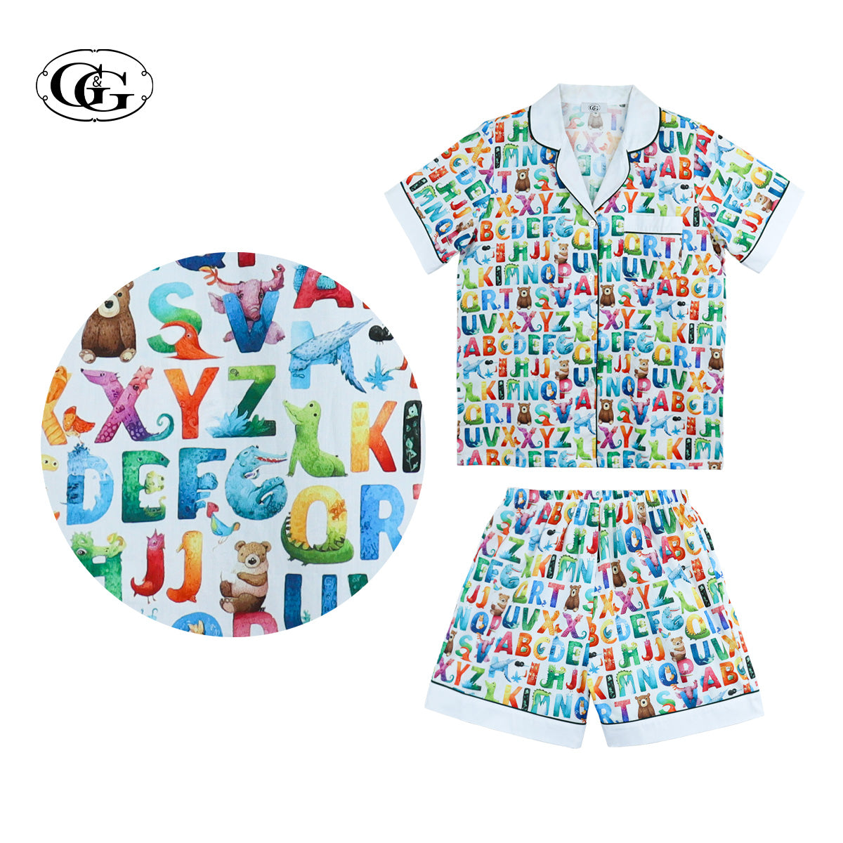 G&G - ชุดนอน เสื้อแขนสั้นคอปก กางเกงขาสั้น ผ้าคอตตอน  EN1C005 สีขาว (WH)