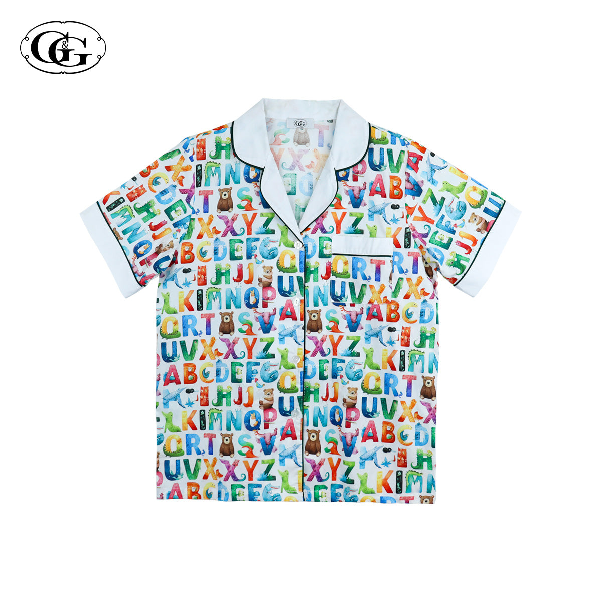 G&G - ชุดนอน เสื้อแขนสั้นคอปก กางเกงขาสั้น ผ้าคอตตอน  EN1C005 สีขาว (WH)