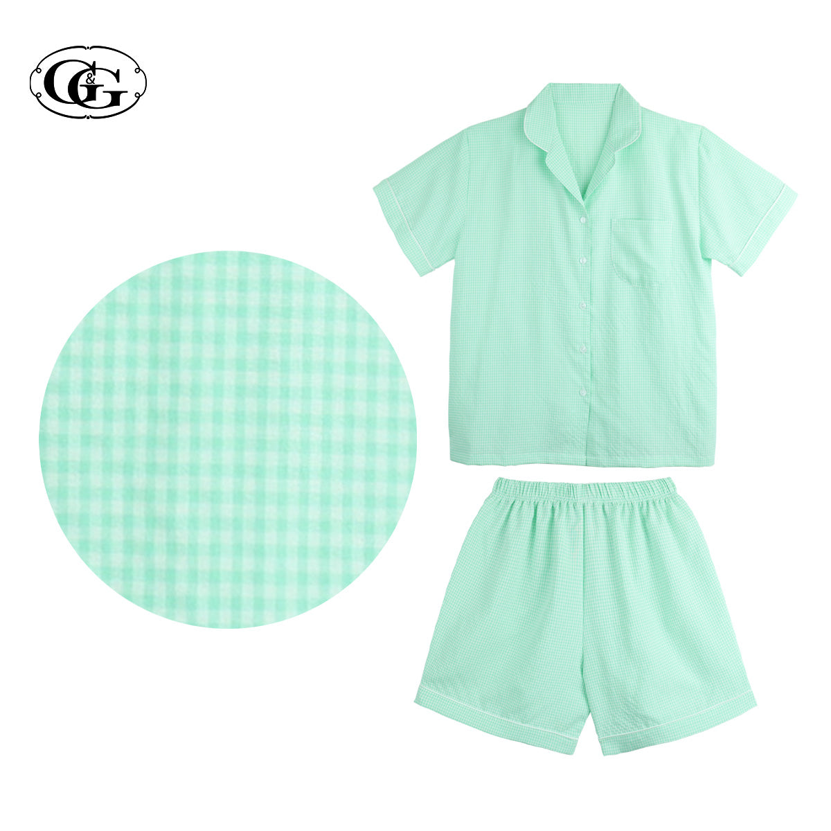 G&G - Pajama Set Short-Sleeve Collared Shirt and Shorts Polyester + Cotton Plaid EN1P009 - OCC LIFE