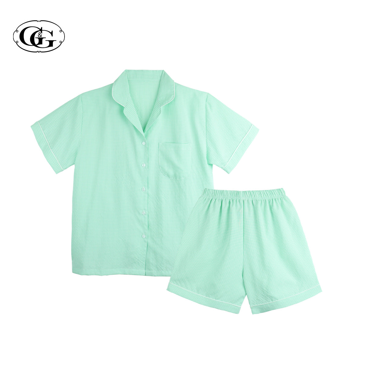 G&G - Pajama Set Short-Sleeve Collared Shirt and Shorts Polyester + Cotton Plaid EN1P009 - OCC LIFE