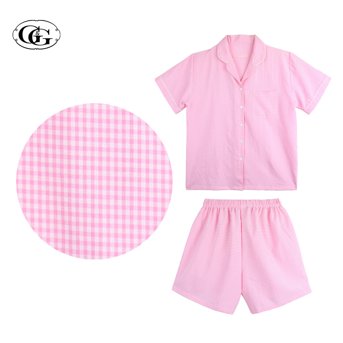 G&G - Pajama Set Short-Sleeve Collared Shirt and Shorts Polyester + Cotton Plaid EN1P009 - OCC LIFE