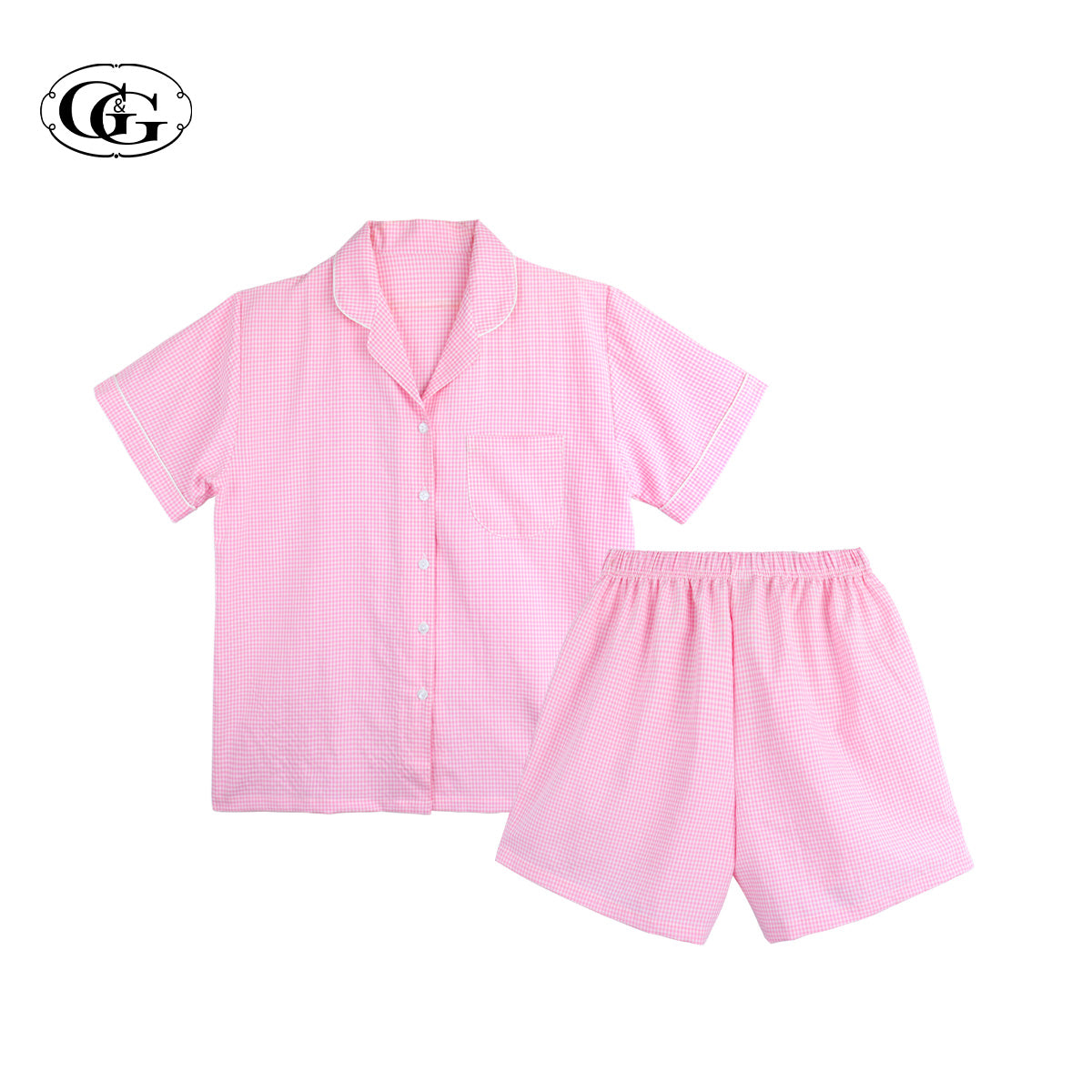 G&G - Pajama Set Short-Sleeve Collared Shirt and Shorts Polyester + Cotton Plaid EN1P009 - OCC LIFE