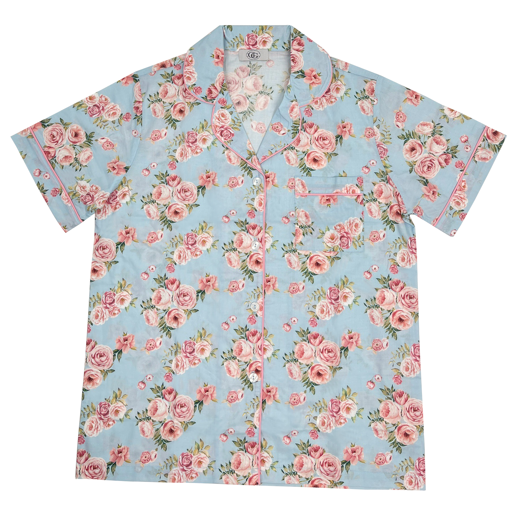 G&G - ชุดนอน เสื้อแขนสั้นคอปก กางเกงขาสั้น ผ้าคอตตอน  EN1C010 สีฟ้า (SX)