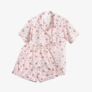 G&G - Short Sleeve Collar Shirt + Shorts, Cotton, Pink Pomegranate Print EN1C002 - OCC LIFE