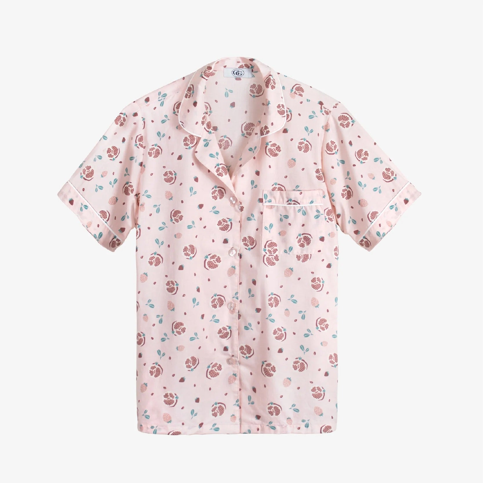 G&G - Short Sleeve Collar Shirt + Shorts, Cotton, Pink Pomegranate Print EN1C002 - OCC LIFE